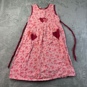 Cornelloki Dress Girls 7/8 Pink Red Floral Hearts Cute Cotton Sleeveless Buttons